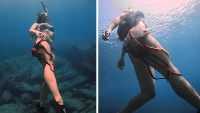 YouTube: pulpo se cansó de nadar y se pegó en la pierna de un buzo durante varios minutos
