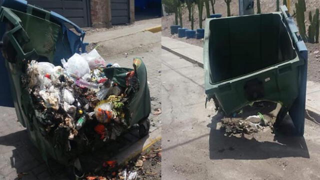 Sujetos destruyen e incendian contenedores de basura en Arequipa 