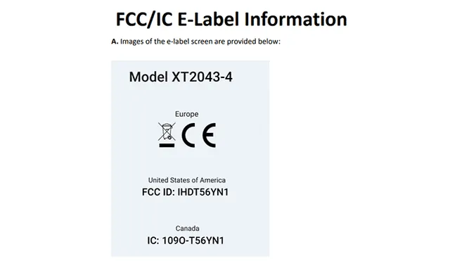 Información de etiqueta para el número de modelo XT2043-4. | Fuente: FCC.