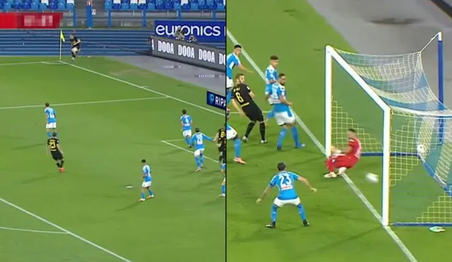 Christian Eriksen el 1-0 del Inter vs. Napoli por la Copa Italia. Foto: DirecTV Sports