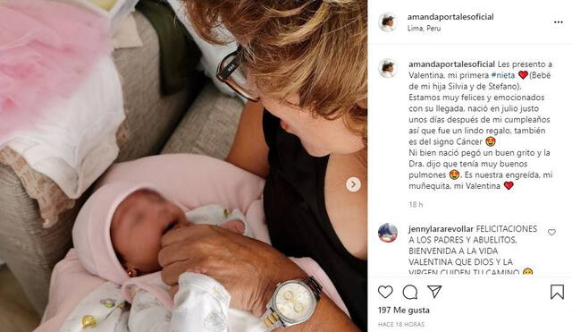 Amanda Portales presenta a su primera nieta. Foto: Amanda Portales/ Instagram