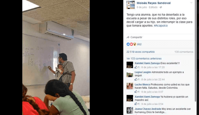 El docente se ganó el aplauso de cientos de usuarios en Facebook tras la viralización del singular gesto que tuvo con su alumna