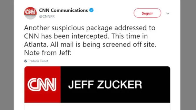 "Paquete sospechoso" fue enviado a la CNN tras ola de correos con explosivos