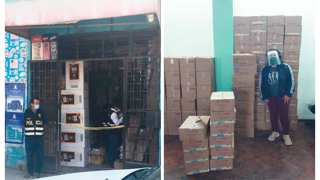Intervención se realizó en inmediaciones de mercado Moshoqueque. Cada caja contiene al menos 48 latas de conservas.