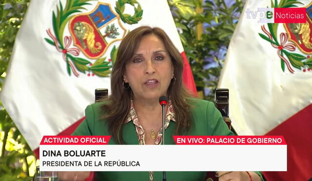Dina Boluarte brindó una conferencia de prensa tras culminar el Consejo de Ministros. Foto: captura TV Perú
