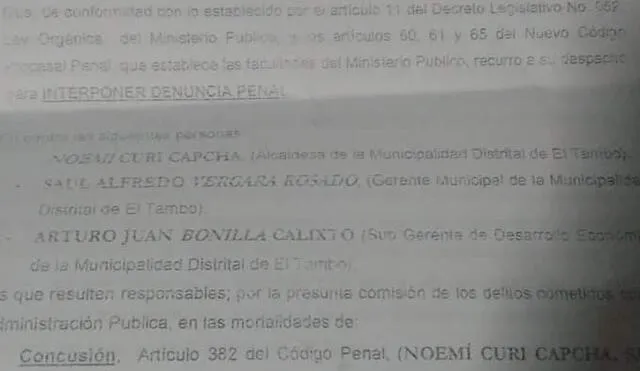Huancayo: denuncian a alcaldesa de El Tambo y funcionarios por audio