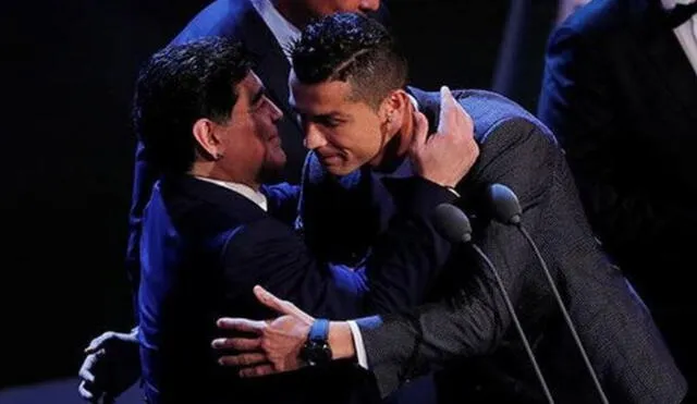 En vida, Maradona expresó su admiración por Cristiano Ronaldo, respeto que el portugués compartía hacia él. Foto: AFP