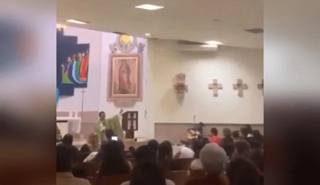 Video es viral en Facebook. El párroco interrumpió la ceremonia para entonar la canción y los asistentes no dudaron en acompañarlo con la letra
