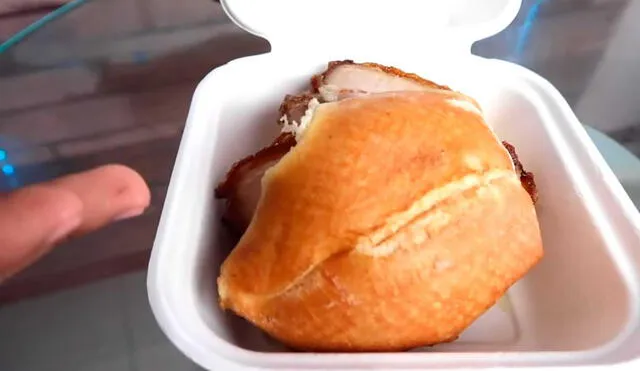 Desliza las imágenes para ver el aspecto de este costoso pan con chicharrón. Foto: Captura de YouTube/Desbalanceados