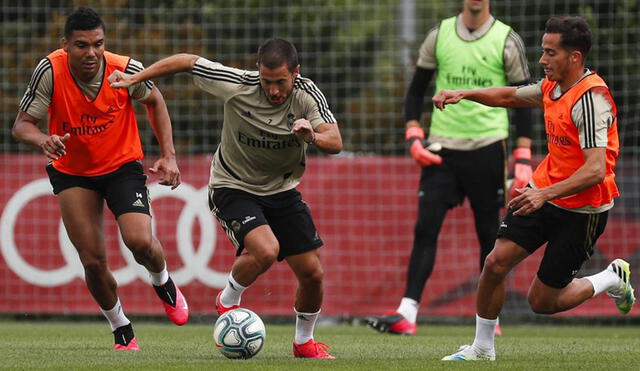 Hazard y Casemiro durante un entrenamiento con el Real Madrid. Foto: EFE