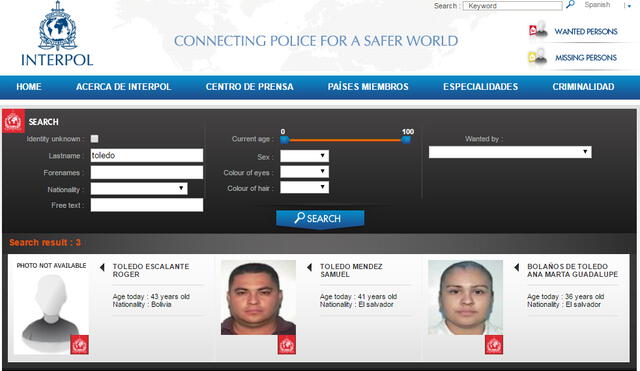 Alejandro Toledo no figura en la web de los más buscados de la Interpol