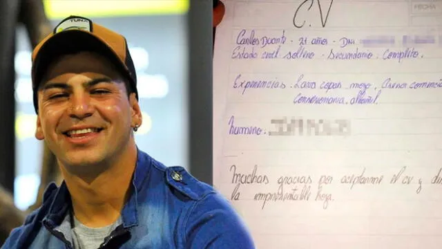 Carlos Duarte hizo su CV a mano y se hizo viral en Facebook. Foto: Maxi Failla.