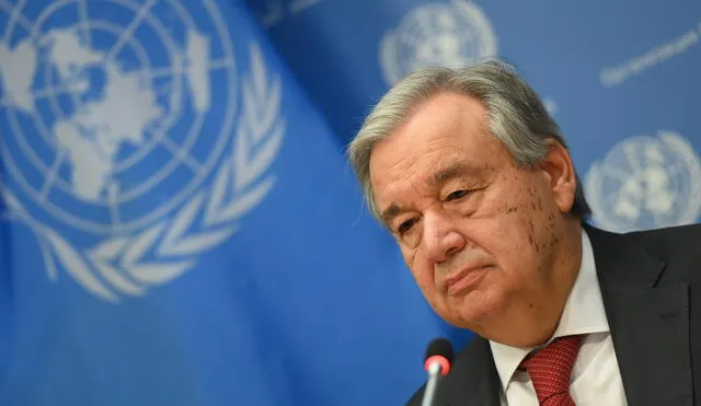 Secretario general de la ONU, Antonio Guterres, en videoconferencia. Foto: AFP.