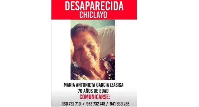 Chiclayo: denuncia la desaparición de septuagenaria
