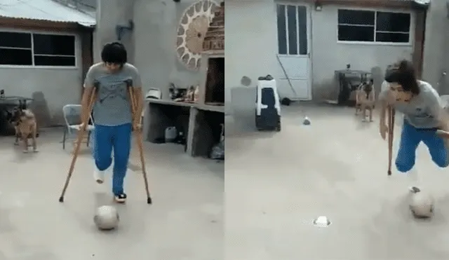 Facebook viral: Adolescente enyesado intenta patear un balón pero todo termina de la peor manera [VIDEO]