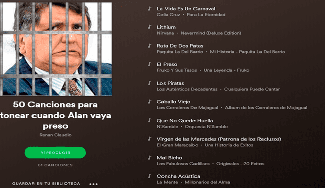 Facebook viral: crean lista de canciones en Spotify para escuchar si Alan García va preso [VIDEO] 