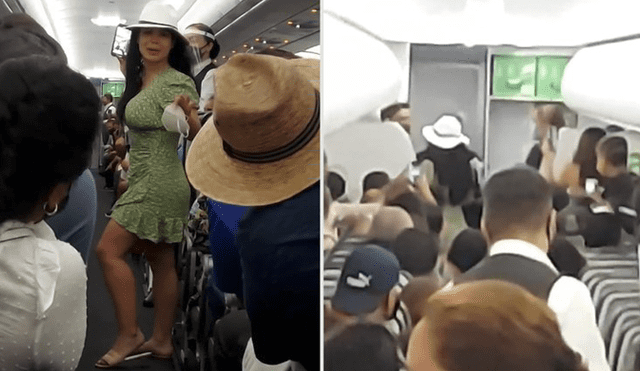 La mujer fue retirada del avión mientras los pasajeros que fueron afectados por su accionar aplaudían. Foto: captura
