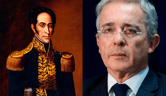 El Libertador Simón Bolívar y el exmandatario de Colombia, Álvaro Uribe. Foto: Artnet / Leigh Vogel / AFP