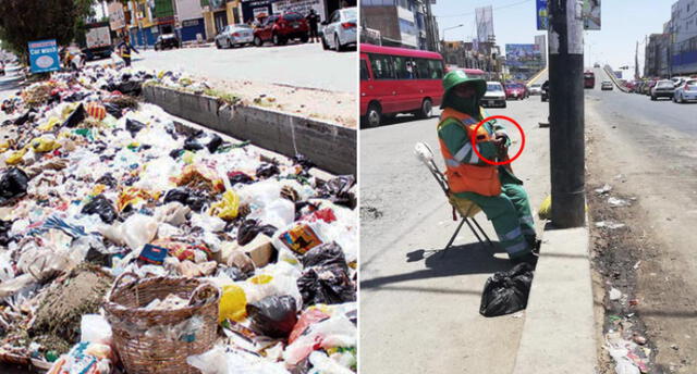Facebook: con correa en mano obrera impide que ensucien las calles de Arequipa