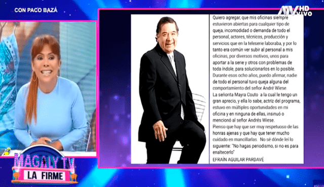 Andrés Wiese Magaly Medina arremete contra a Efraín Aguilar por respaldar a actor y minimizar denuncia de  Mayra Couto