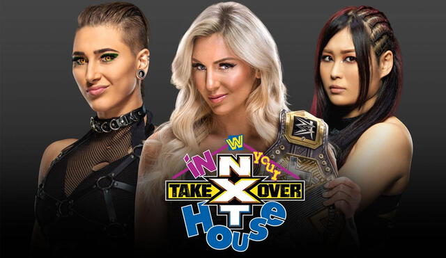 Charlotte Flair vs. Rhea Ripley vs. Io Shirai por el Campeonato de mujeres de NXT en NXT TakeOver In Your House. Foto: WWE