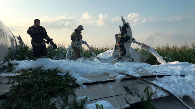 Avión aterrizó 15 munitos de haber despegado en un campo de maíz en Rusia. Foto: RT.