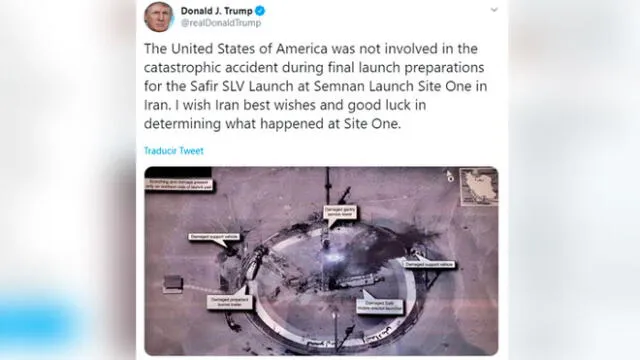 Publicación de Trump que pondría al descubierto las capacidades de los satélites de EE. UU. Twitter / @realDonaldTrump.