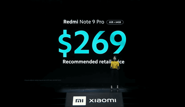 El Redmi Note 9 Pro de 4 GB RAM + 64 GB ROM a 269 dólares.