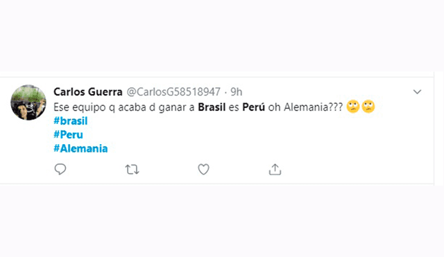 Perú vs Brasil: Alemania fue tendencia en Twitter tras triunfo de la Bicolor. Foto: Captura Twitter.