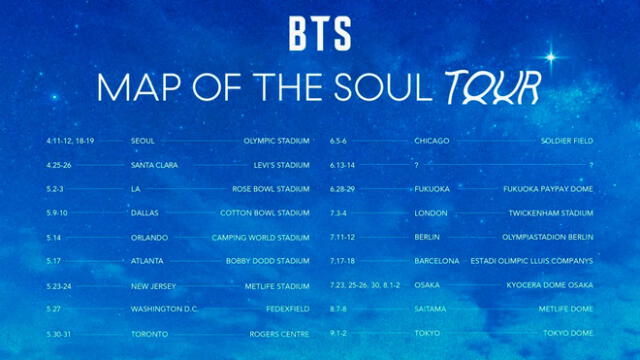 BTS: el tour "Map of the Soul" 2020 incluye países como Corea, Japón, Estados Unidos, Canadá, España y  Alemania.