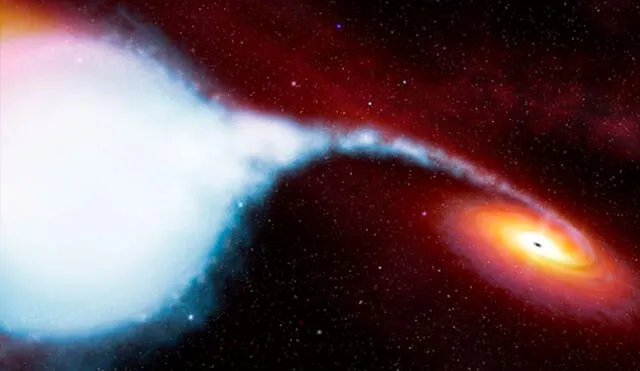 Representación de un agujero negro alimentándose de su estrella compañera, tal como detectaron a LB-1. Imagen: ESA.