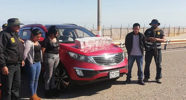 Familia llevaba 36 paquetes de cocaína en su camioneta a Arequipa