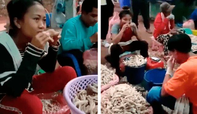 Captan a comerciantes pelando patas de pollos con la boca para ofrecerlos en los mercados [VIDEO] 