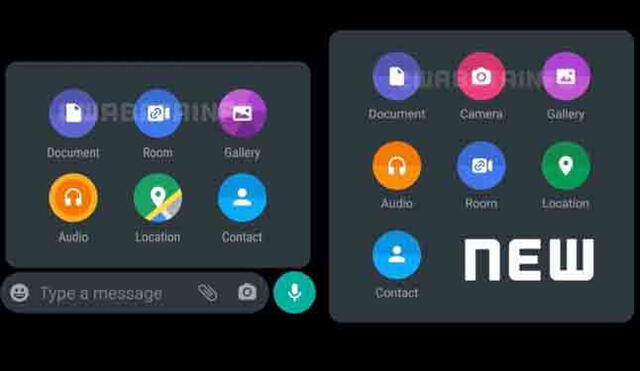 WABetaInfo vuelve cómo será el nuevo menú con 7 íconos que encontramos en los chats. (Foto: WABetaInfo)