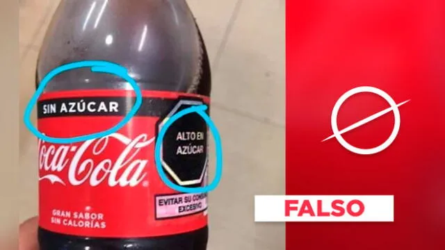 Foto de Coca Cola ‘sin azúcar’ con el octógono de advertencia no es real