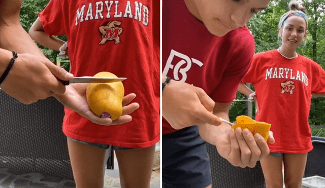 Un joven mostró un curioso truco para cortar mango de manera muy sencilla. Foto: TikTok