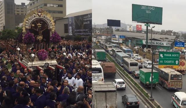 Congestión vehicular en el Centro de Lima por procesión del Señor de los Milagros [VIDEO]