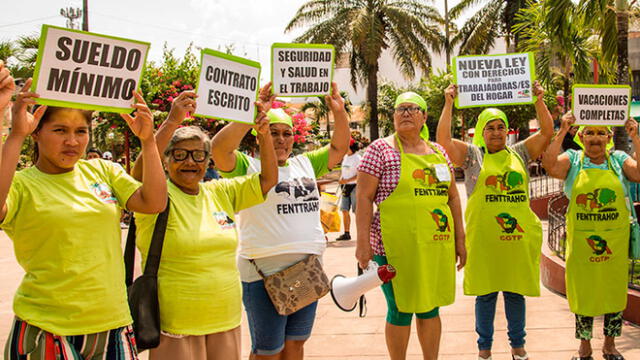Trabajadoras del hogar en protesta en Tarapoto. Foto: Federación de Trabajadoras del Hogar del Perú.