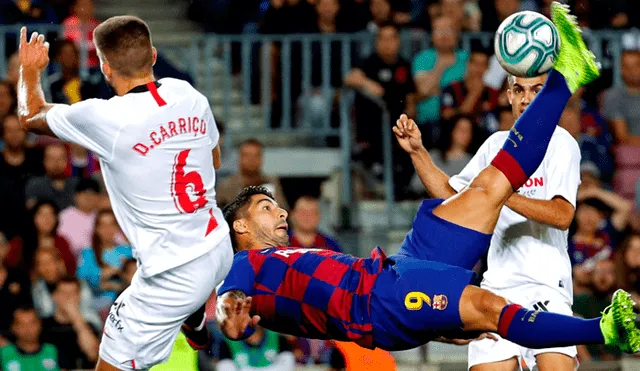 Así fue la 'chalaca' de Suárez para el primer gol del Barza. Créditos: EFE