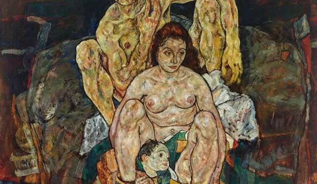 Obra de Egon Schiele  "La familia" donde aparece junto a su mujer e hijo. Ella murió por la gripe.