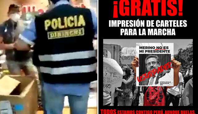 Detienen a jóvenes que ofrecieron imprimir afiches en contra de Manuel Merino. Foto: FB Allin Print