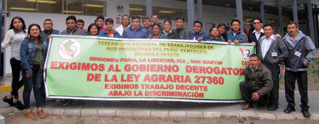 La Federación Nacional de Trabajadores de Agroindustria anuncia que lucharán por la derogatoria de la Ley de Promoción Agraria N°27360.