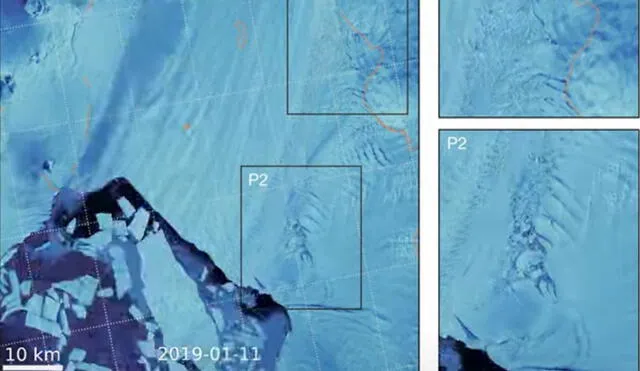 Captura de video: el proceso de fractura de los últimos años en ambos glaciares de la Antártida. Crédito: ESA.