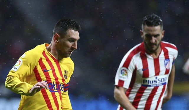 Messi marcado por Koke en el último enfrentamiento en el Wanda Metropolitano. Foto: EFE