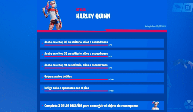 Desafíos para desbloquear la skin de Harley Quinn en Fortnite.