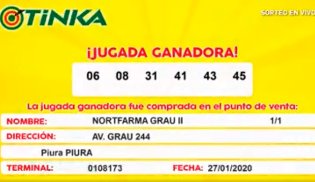 La lotería de Intralot en Perú indicó que el ganador es de Piura.