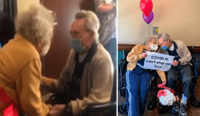 Joyce y Don Hoffman, una pareja de 90 años, volvieron a estar juntos después de estar alejados más de un mes por la COVID-19. Foto: Captura