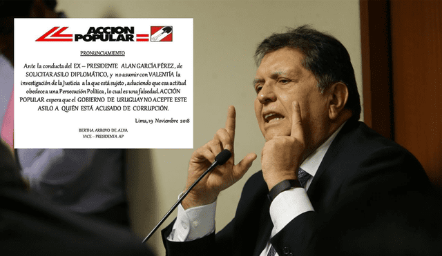 Alan García: Acción Popular califica de falsa denuncia de persecución política