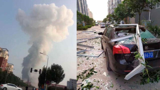La explosión rompió las lunas de las casas y automóviles hasta 3 km a la redonda. Foto: China News