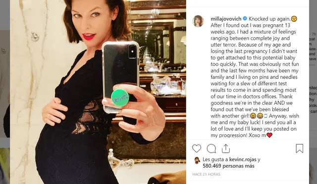 Milla Jovovich conmueve con noticia de su embarazo luego de sufrir por aborto